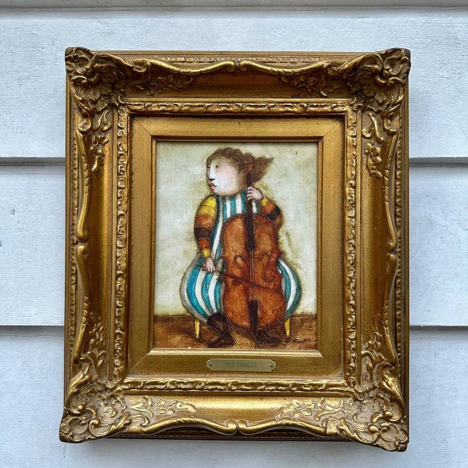 J Roybal Painting The Fiddler 8" x 10" Framed Signed Cello - Image 2 of 4