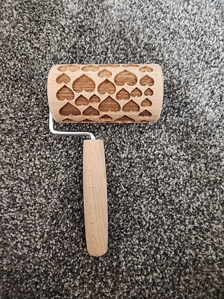 Wood Embossed, stamped Mini Rolling Pin With Heart Pattern - Image 4 of 4