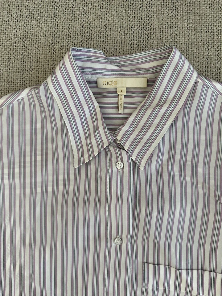Maje Button Up Blouse Womens 1 Small Striped Oversized Viscose Preppy Corpcore - Image 4 of 4