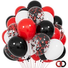 68Pcs Red Black White Latex Balloons 12 Inch with Black Red Confetti Balloons...
