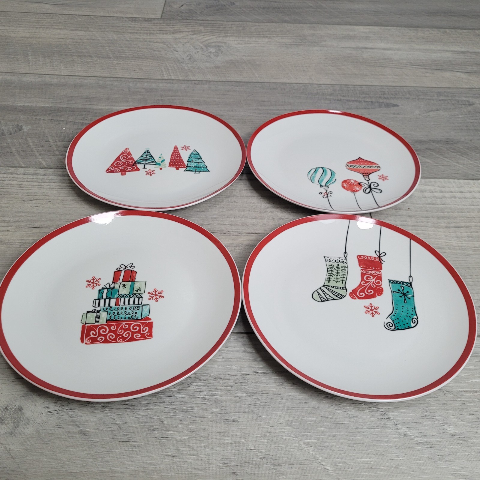 American Atelier Porcelain Plates 8" Salad Dessert Christmas Holiday Set of 4