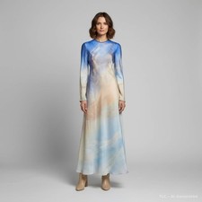 Zimmermann Blue Vanilla Sky Print Silk Ogranza Tama Bias Dress M