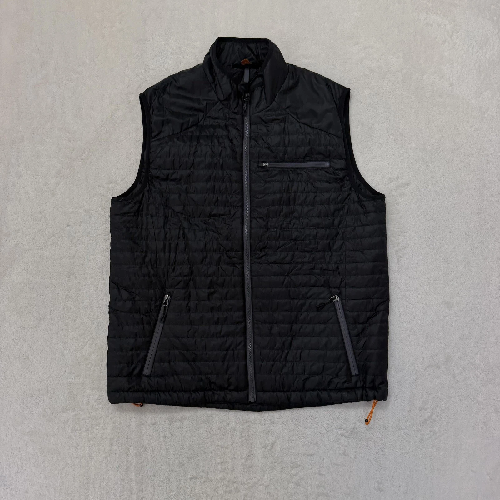 Orvis Puffer Quilted Vest Mens Large Black Full Zip Insulated Outdoor Hiking