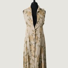 Coldwater Creek Linen Dress Sleeveless Midi Floral Cottagecore Grama Tea Size 6