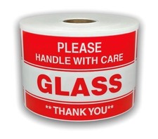 3X5, PLEASE GLASS HANDLE WITH CARE  THANK YOU , 500 labels a roll, 1-12 Rolls