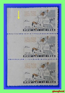 North Vietnam Massacre at Phu Loi ERROR Missing perf Strip of 3 MNH NGAI