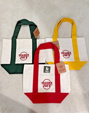 TRADER JOE's Limited Edition Holiday 2025 Mini Canvas Tote Bag GREEN RED YELLOW