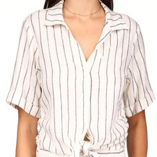 Womens Striped Collared Button-Down Top Size M