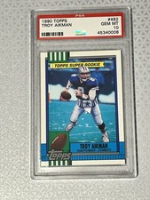 Troy Aikman #482 Topps 1989 RC PSA 10 Gem Mint Rookie Card HOF. rookie card picture