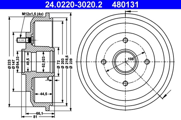 2X Bremstrommel ATE 24.0220-3020.2 FüR DFW DNW Ssangyong DBW Sports Ford DAW 1-image