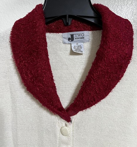 J TWO NEW YORK STRICKPULLOVER WEISS MIT ROTEM KRAGEN & CARDINALS KNOPFLEISTE Gr. M - Bild 3 von 4
