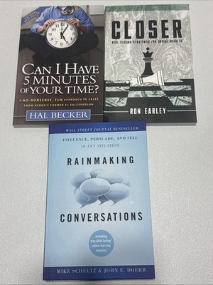 Sales Books Lot 3; Closer by Earley, 5 Minutes by Becker, Rainmaking by Schultz