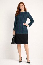 Vtg Talbots Tartan Plaid Dress 6P Faux 2-Piece Shift Green Navy Career USA NWT