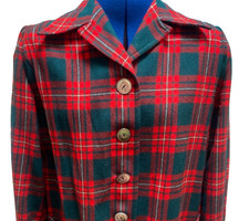 1950s Vintage Pendleton Jacket Shirt Womens 14 Red Green Plaid 100 Virgin Wool