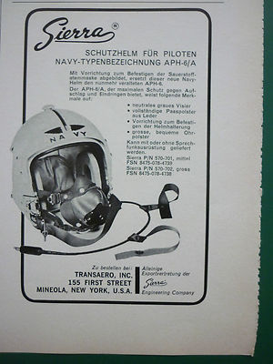 4/1967 PUB SIERRA SCHUTZHELM CASQUE HELM PILOT NAVY APH-6/A ORIGINAL DEUTSCHE ANZEIGE