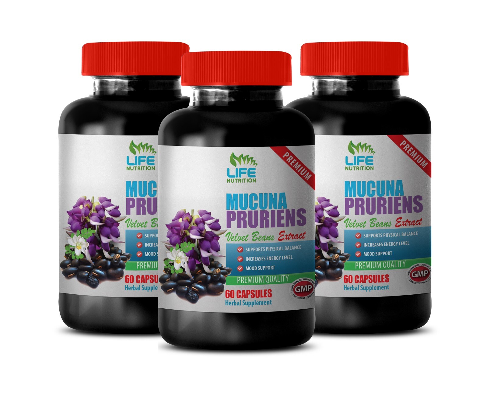 Dopamine and serotonin supplement MUCUNA PRURIENS EXTRACT 3 Bottle 180 Capsules The ICT University