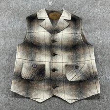 VINTAGE Woolrich Vest Mens L Brown Black Shadow Plaid Wool Outdoor Hunting USA
