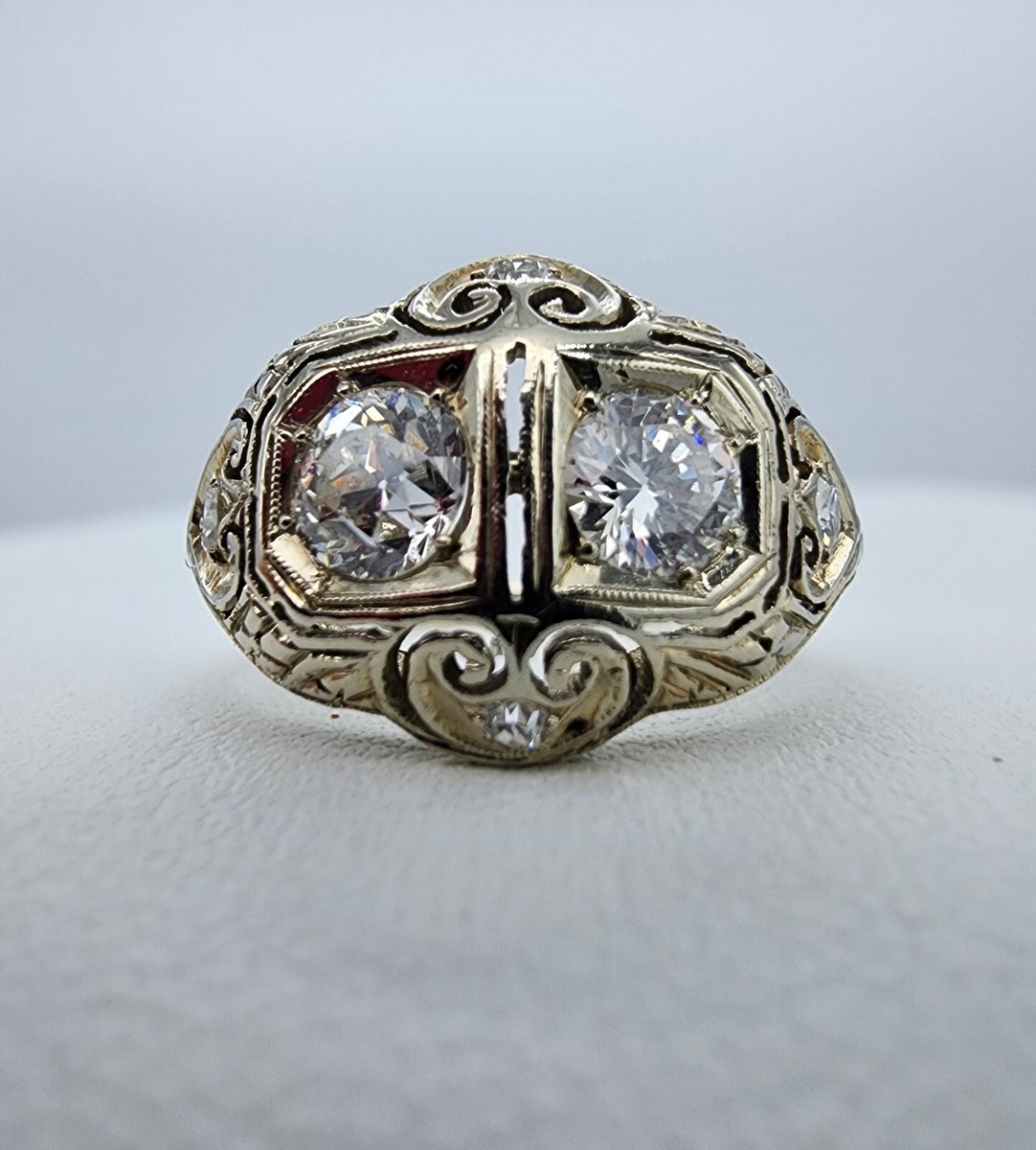 18k .750 Gold .6 ctw Diamond Brilliant Cut Art Deco Filigree