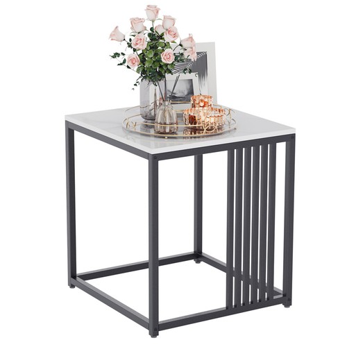 Heavy Sintered Stone Marble End Side Table Bedside Storage Load 20KG Iron Framed - Picture 8 of 16