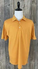 DUNNING Golf Polo Men's Size XL Orange/Navy Stripe Polyester/Spandex