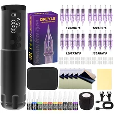 Professional Tattoo Pen Machine Kit Coreless Motor Wireless Power Supply 1300mAh