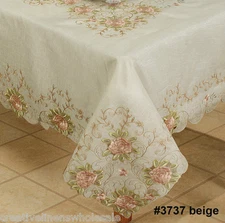 Embroidered Pink Rose Floral Cutwork Sheer Tablecloth 70x104" & 12 Napkins 3737E