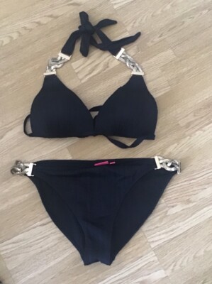 LIPSY SIZE 12 TOP 12 BOTTOMS BLACK HARDWARE BIKINI BNWOT UK