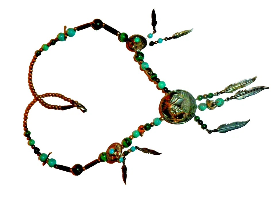 Collar de cuentas de malaquita turquesa fetiche fetiche Dakota Shube vintage de plata esterlina Foto 3 de 4