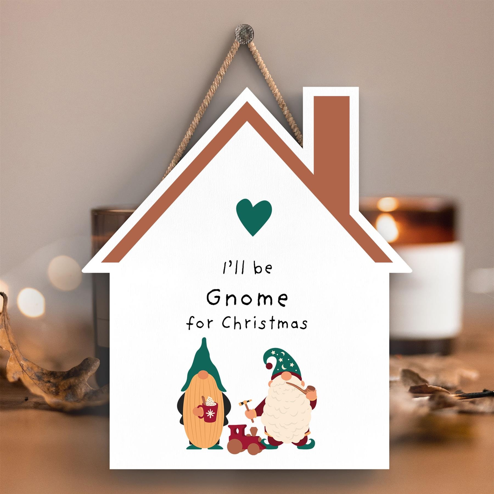 I'll Be Gnome For Christmas Gonk Festive Wooden House Plaque Christmas Decor