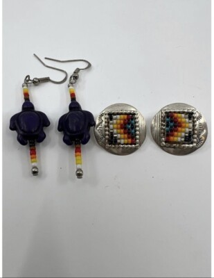 G.W Sterling Native American Beaded Earring Set