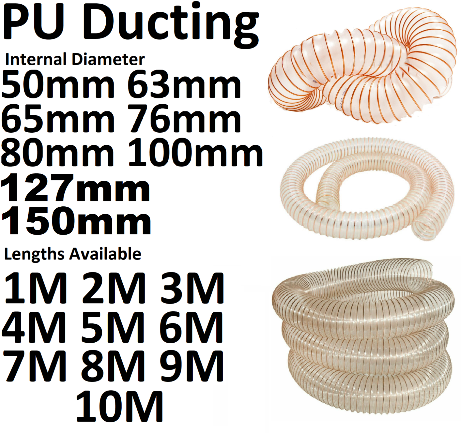 PU Clear Flexible Ducting Hose Ventilation Woodworking Saw Dust Fume