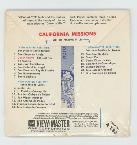 California Missions GAF View-Master Packet A-183-B edizione "B" sigillato come nuovo - Foto 2 di 2