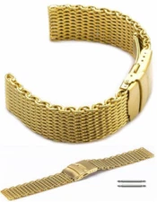 Stainless Steel Metal Shark Mesh Bracelet Watch Band Double Locking Gold #5031