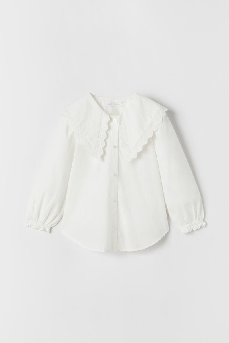 ZARA KIDS GIRL ROMANTIC BIB COLLAR SHIRT White 1381/601 SZ