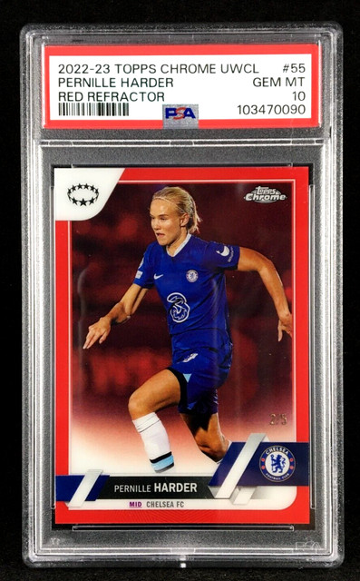 Pop 1 PSA 10 Pernille Harder 2022-23 Topps Chrome UEFA Women’s RED /5 Chelsea