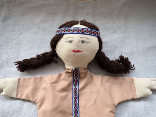 Vintage Handpuppe Indianer Indianer Mädchen handgefertigt bemalt Gesicht - Bild 2 von 12