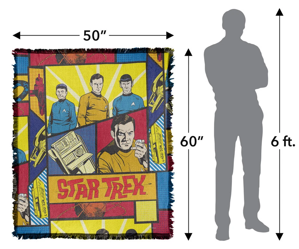 星际迷航毛毯,50 英寸 x 60 英寸经典流行艺术瓷砖编织棉混纺毯 — 第 2/4 张图片