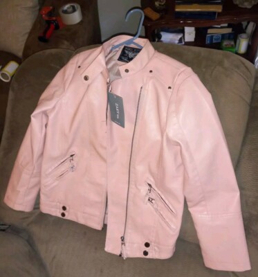 Spring/Fall Pink Biker Motorcycle Faux Leather Jacket Child Kids