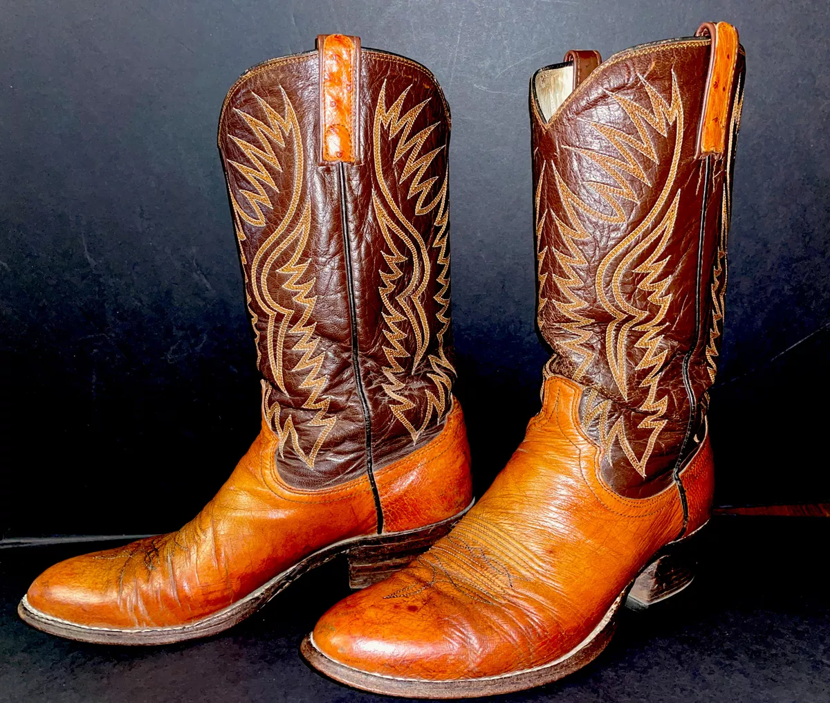 Dan Post Mens Leather Cowboy Boots Size 9D Two Tone Brown Pull On