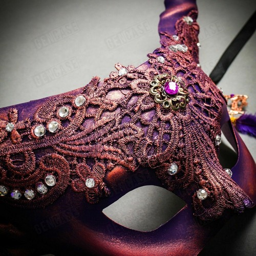 Mythical Purple Krampus Long Horns Halloween Venetian Women Masquerade Eye Mask - Picture 6 of 7