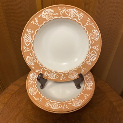 MIKASA TERRASTONE SEA MELODY RIMMED SOUP PASTA BOWL FISH SEASHELLS 9.25 
