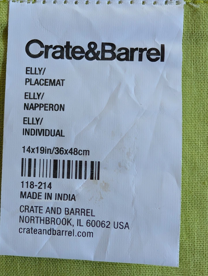 Crate & Barrel Embroidered Elephant Placemats Green Set Of 5 - Image 4 of 4