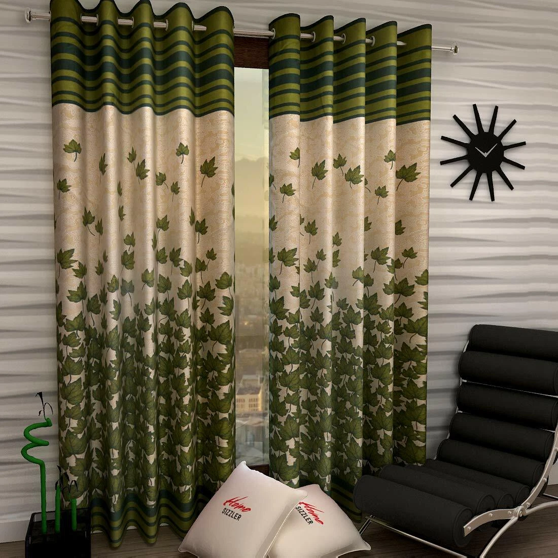 Nouveau Ensemble De Rideaux En Polyester À Oeillets De 2 Pièces - 7 Pieds Vert