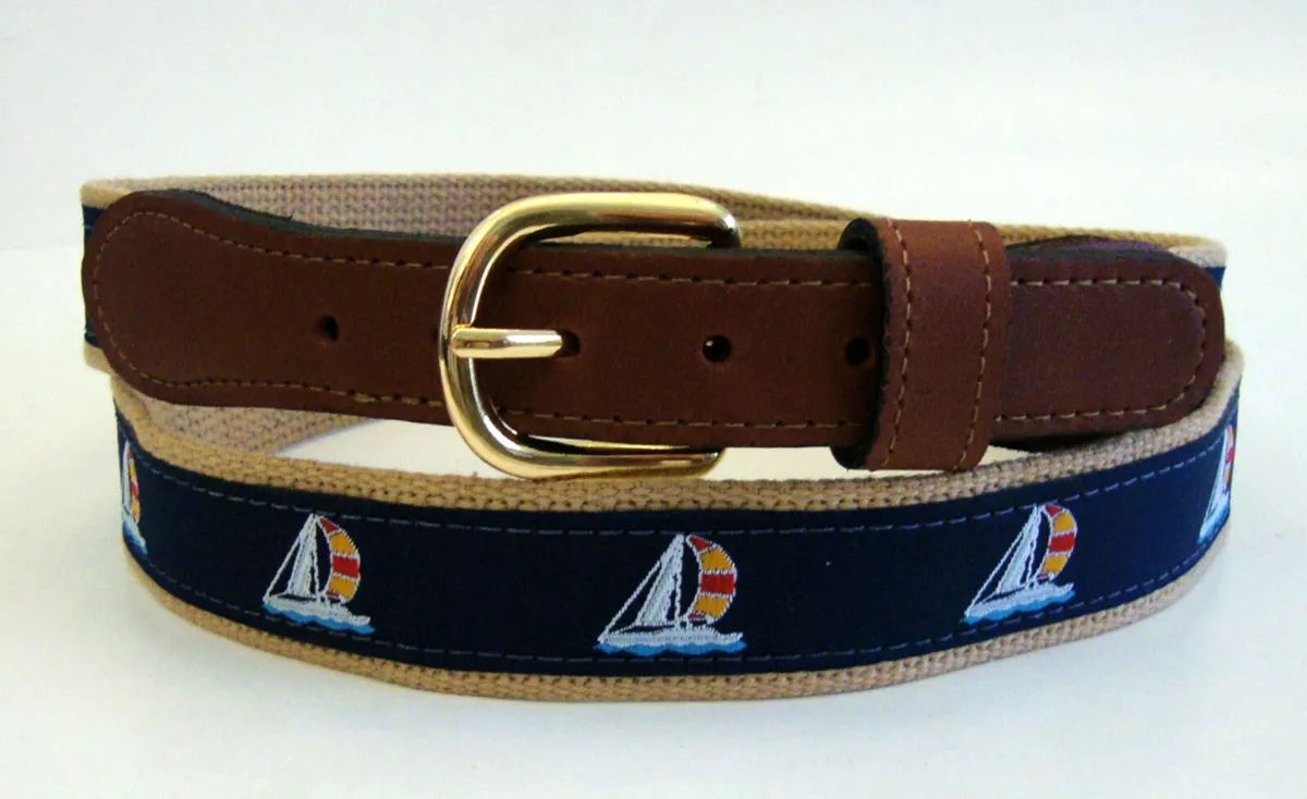 Zep Pro Sail boat sailing Belt 38 Navy Woven Canvas Leather Solid