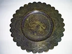 SUPERB ANTIQUE CHINESE BRONZE PHOENIX WITH DRAGONS & PEARL 13.5 " PLATE OR DISH
