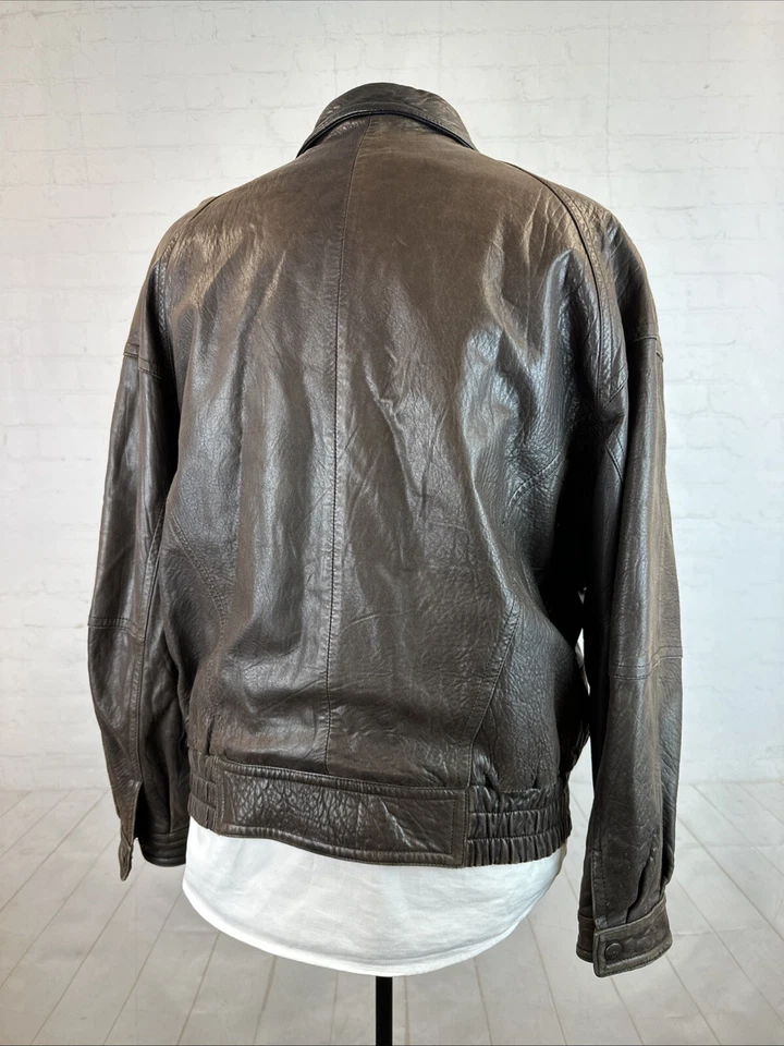 Valentino Hombre Chaqueta de Cuero Talla 40 Marrón Oscuro Cremallera De Colección Lujo Moda Foto 4 de 4