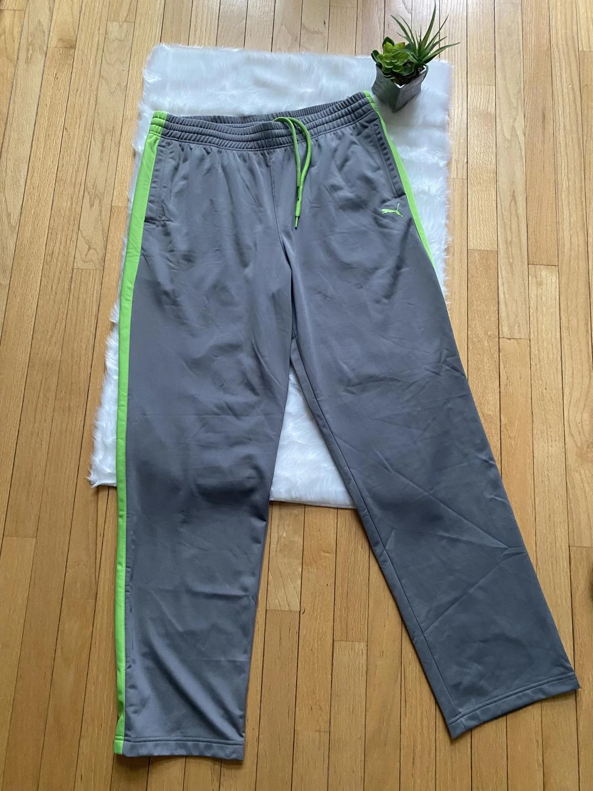 Puma Men's Gray and Green Track Pants XL