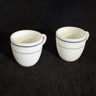Vintage Pyrex Corning Milk Glass White Blue Stripe Coffee Tea Cups Mugs Set of 2