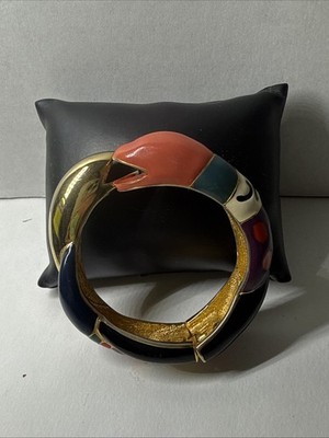 Vintage Niki de Saint Phalle Gold Enamel Double Snake Hinged Bangle Rare Colors
