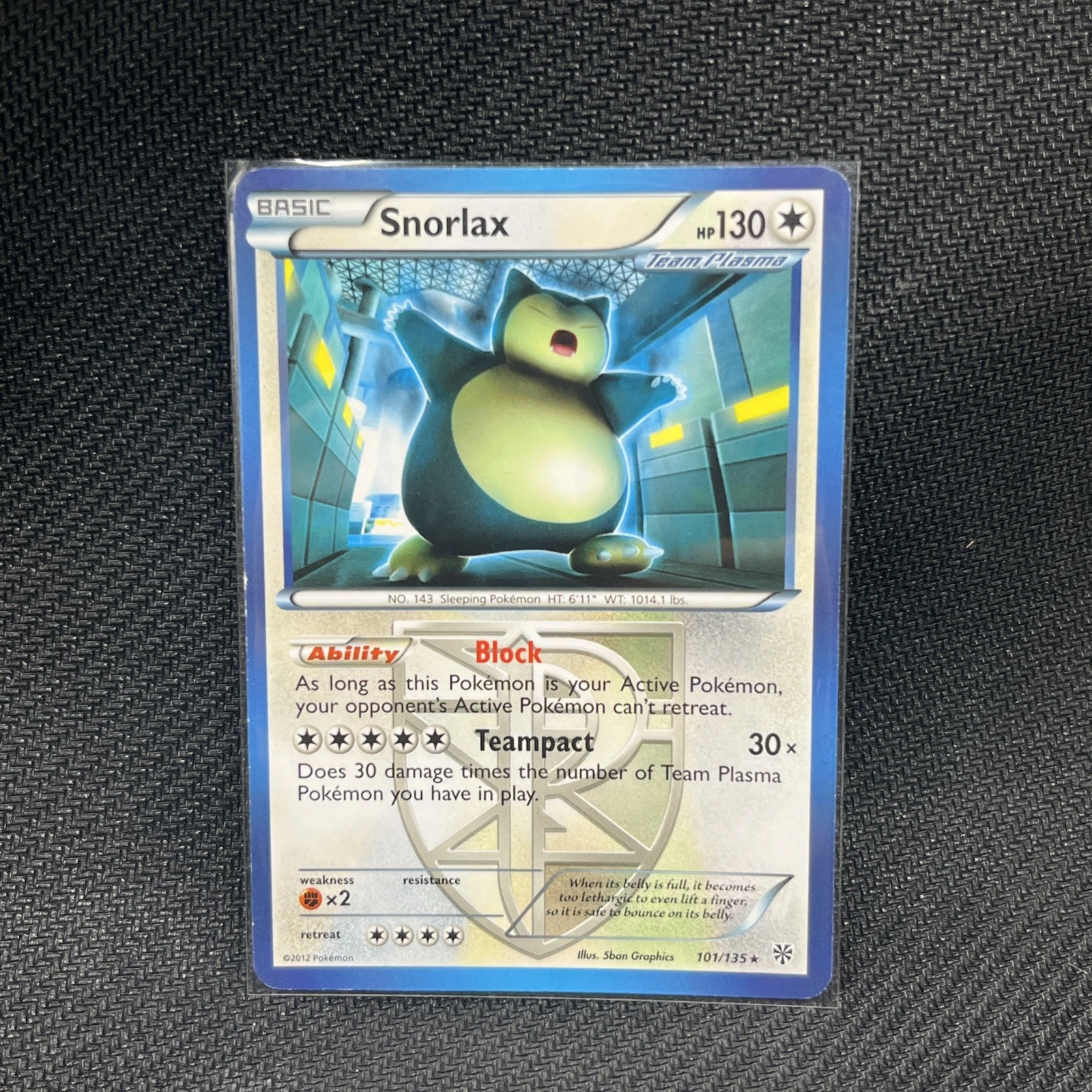 Pokémon Snorlax Team Plasma Rare Regular 101/135 Plasma Storm Card English